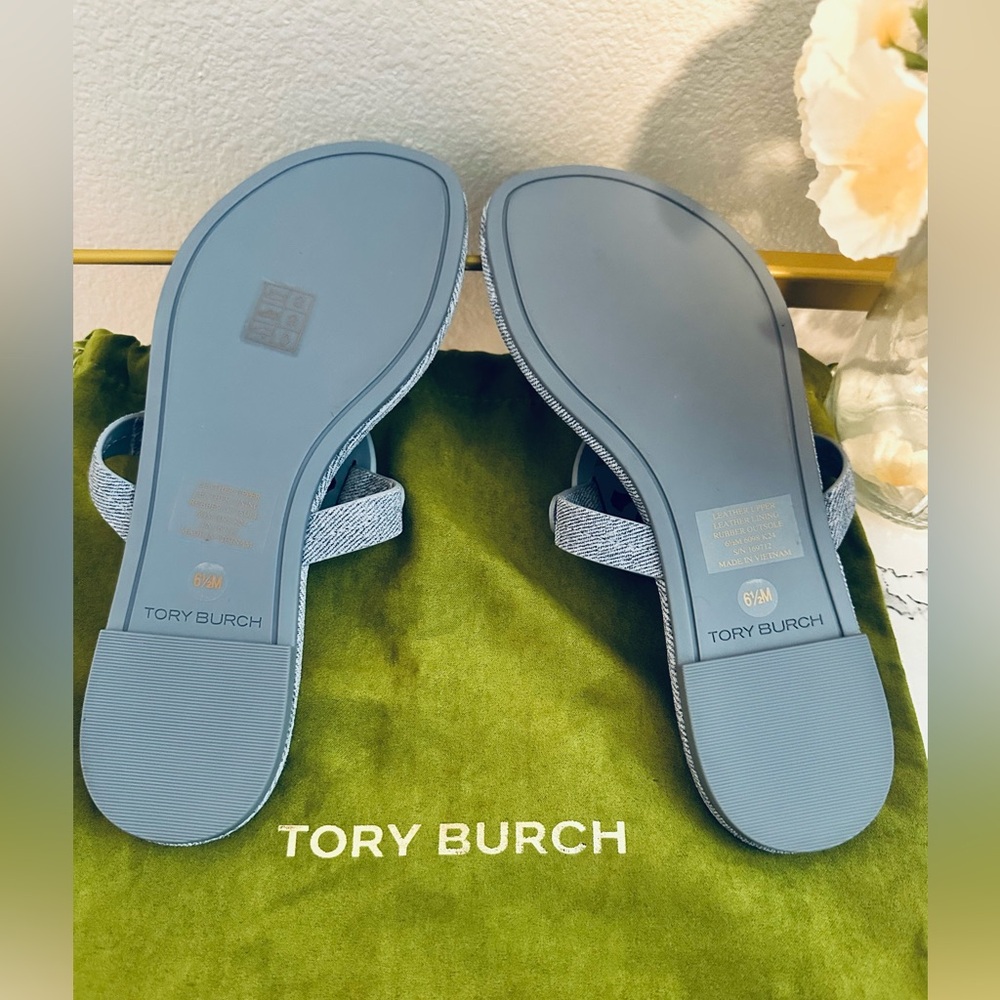 AUTHENTIC Tory Burch Blue Denim Miller Sandals 🩵 - Picture 6 of 6